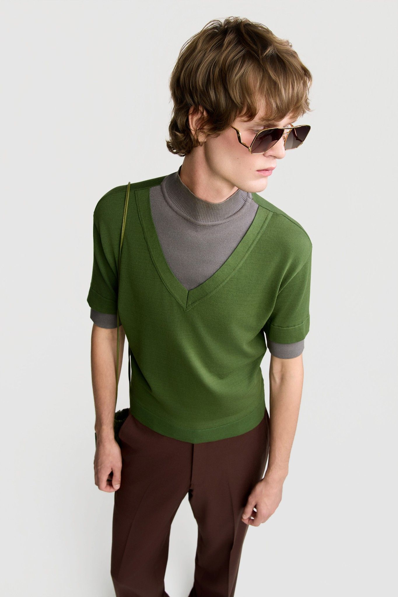 BLUSA RUY TRICOT VERDE/CINZA | GREEN/GRAY RUY KNIT BLOUSE