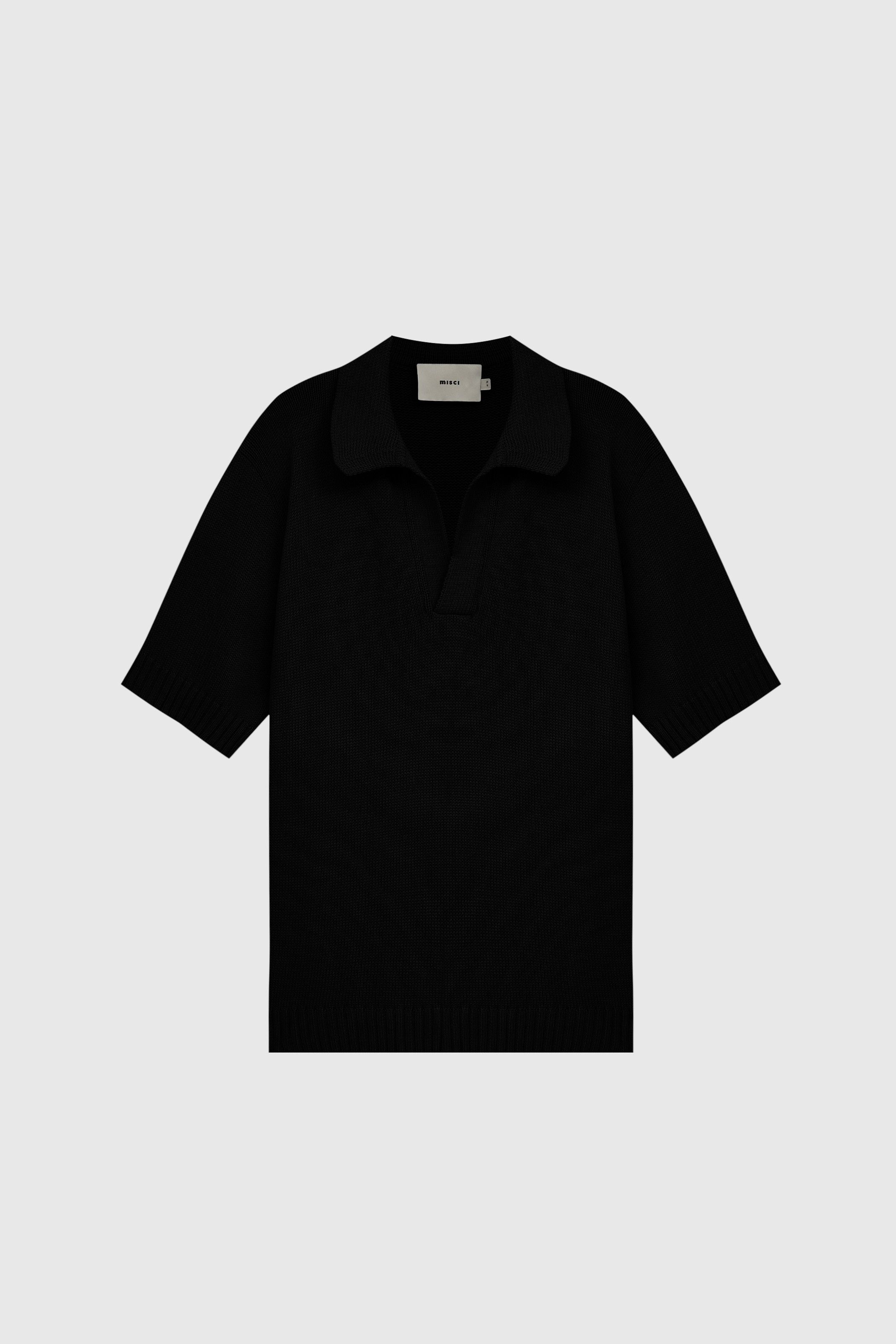POLO TRICOT PONTO CALADO PRETO | TRICOT POLO SHIRT BLACK