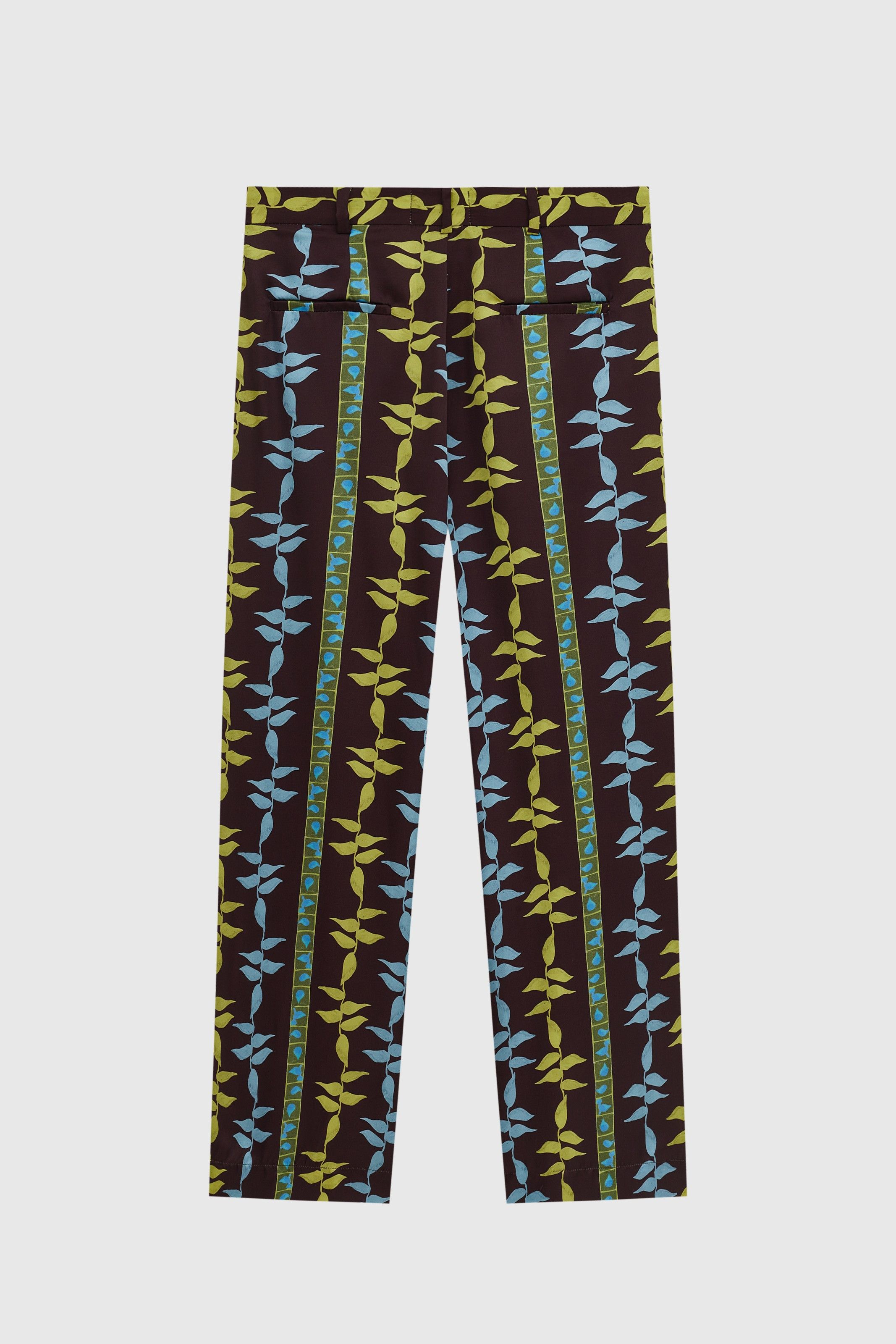 CALÇA ROTEIRO SEDA ESTAMPADA HELICONIA MARROM | HELICONIA BROWN PRINTED SILK PANTS