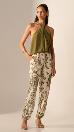CALÇA VISCOSE FOLHAS CORDÃO PIJAMA