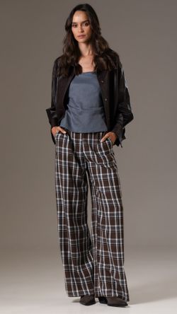 CALÇA FLANELA CASUAL WIDE LEG