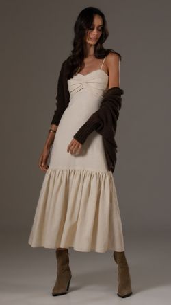 VESTIDO LINHO WASH DRAPEADO ALÇA MIDI