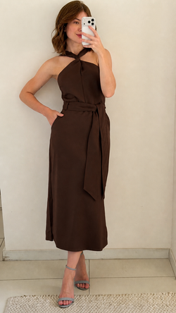 VESTIDO PLANE COTTON CRUZADO S/ MANGA MIDI