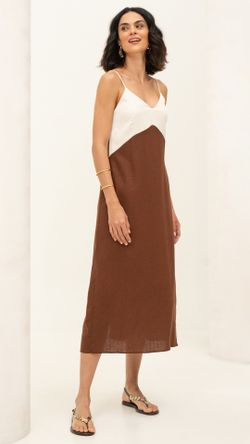 VESTIDO VISCOLINHO NOBRE BICOLOR MIDI ALÇA