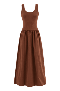 VESTIDO TRICOLINE LISBOA CANELADO MIDI S/ MANGA