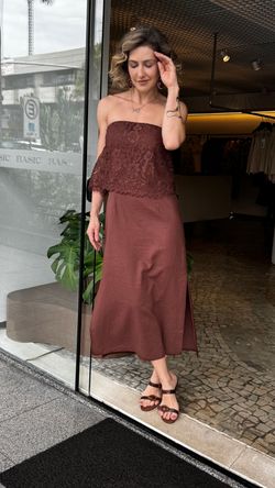 VESTIDO VISCOLINHO NOBRE RENDA LONGUETE S/ ALÇA