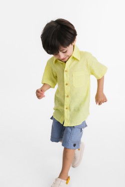 Camisa Infantil Menino Cambraia Linho Amarelo