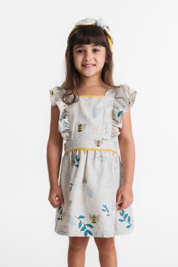 Vestido Salopete Infantil Estampa Voo Leve