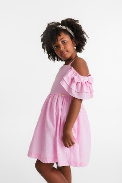 Vestido Infantil Rosa Assimétrico Laço