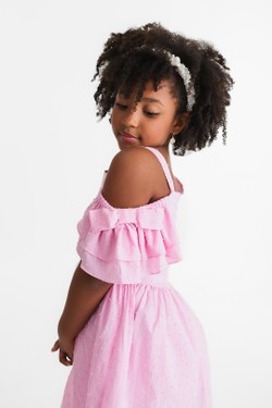 Vestido Infantil Rosa Assimétrico Laço