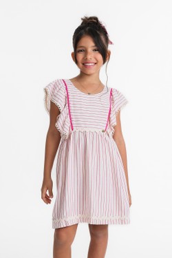 Vestido Infantil Estampa Risca De Giz Rosa