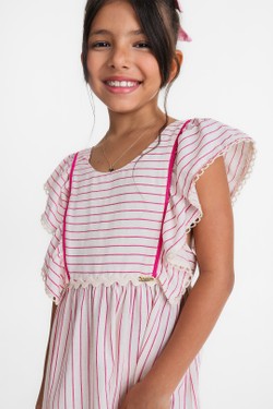 Vestido Infantil Estampa Risca De Giz Rosa