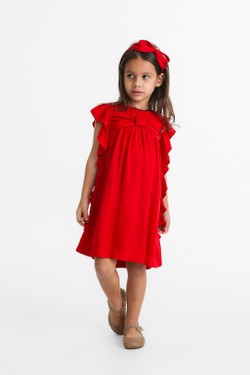 Vestido Infantil Laço E Babado Vermelho