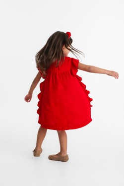 Vestido Infantil Laço E Babado Vermelho