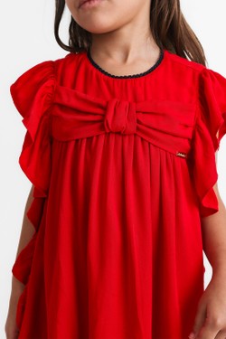 Vestido Infantil Laço E Babado Vermelho