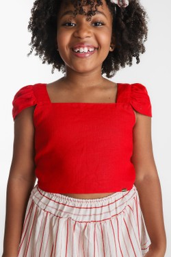 Cropped Infantil Vermelho Manguinha Laço