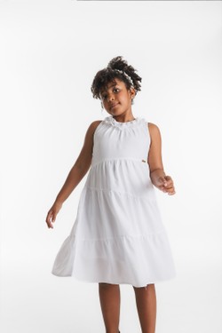 Vestido Infantil Branco Assimétrico  