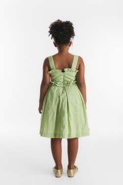 Vestido Infantil Festa Cambraia Verde Frufru