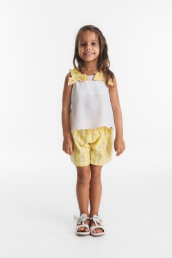 Conjunto Infantil MeninaVichy Amarelo Laço