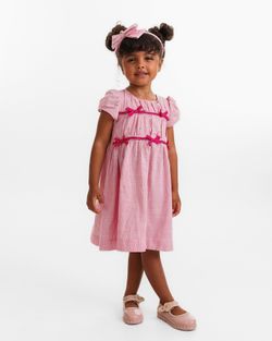 Vestido Infantil Menina Rosa Drapeado com Lacinhos