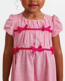 Vestido Infantil Menina Rosa Drapeado com Lacinhos