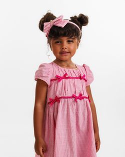 Vestido Infantil Menina Rosa Drapeado com Lacinhos