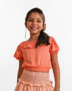 Cropped Infantil Menina Laranja Manguinha