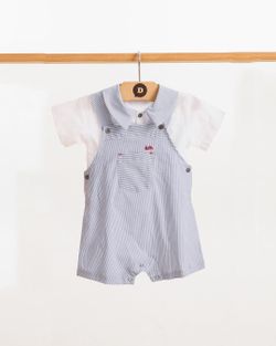 Conjunto Infantil Bebê Menino Camisa e Jardineira Listrada Azul
