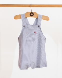 Conjunto Infantil Bebê Menino Camisa e Jardineira Listrada Azul