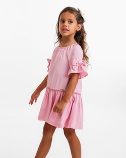 Vestido Infantil Menina Rosa com Laços e Sianinhas