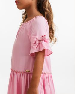 Vestido Infantil Menina Rosa com Laços e Sianinhas