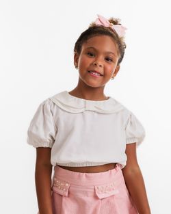 Blusa Infantil Menina Branca Gola Dupla