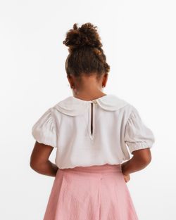 Blusa Infantil Menina Branca Gola Dupla