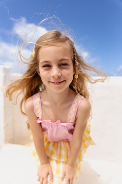 Conjunto Infantil Menina Blusa e Saia Xadrez Vichy Amarelo