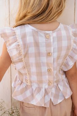 Blusa Infantil Menina Xadrez Vichy Bege