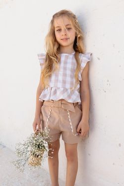 Short Infantil Menina Bege Areia