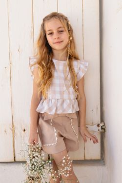 Short Infantil Menina Bege Areia
