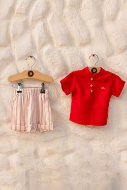 Conjunto Bebê Menino Listras Vermelhas