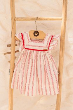 Vestido Infantil Bebê Menina Listrado Vermelho