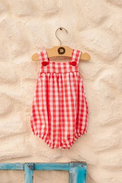Jardineira Infantil Bebê Menina Xadrez Vichy Vermelha