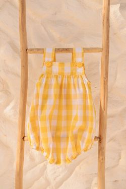 Jardineira Infantil Bebê Menina Xadrez Vichy Amarela