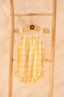 Jardineira Infantil Bebê Menina Xadrez Vichy Amarela