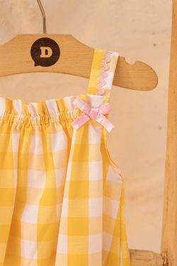 Jardineira Infantil Bebê Menina Xadrez Vichy Amarela
