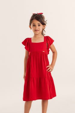 Vestido Infantil Menina Vermelho Fluido
