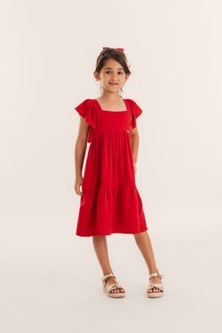 Vestido Infantil Menina Vermelho Fluido