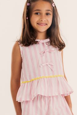 Conjunto Infantil Menina Blusa Peplum e Short Listrado Rosa