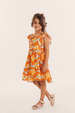 Vestido Infantil Menina Estampa Praia com Laçarote