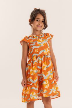 Vestido Infantil Menina Estampa Praia com Laçarote