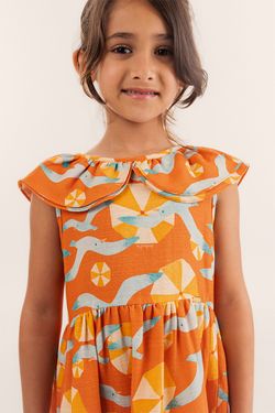 Vestido Infantil Menina Estampa Praia com Laçarote