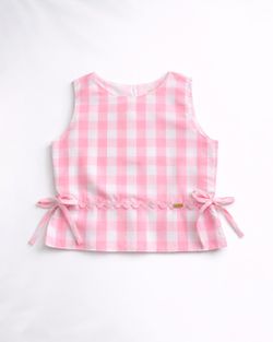 Blusa Infantil Menina Xadrez Vichy Rosa